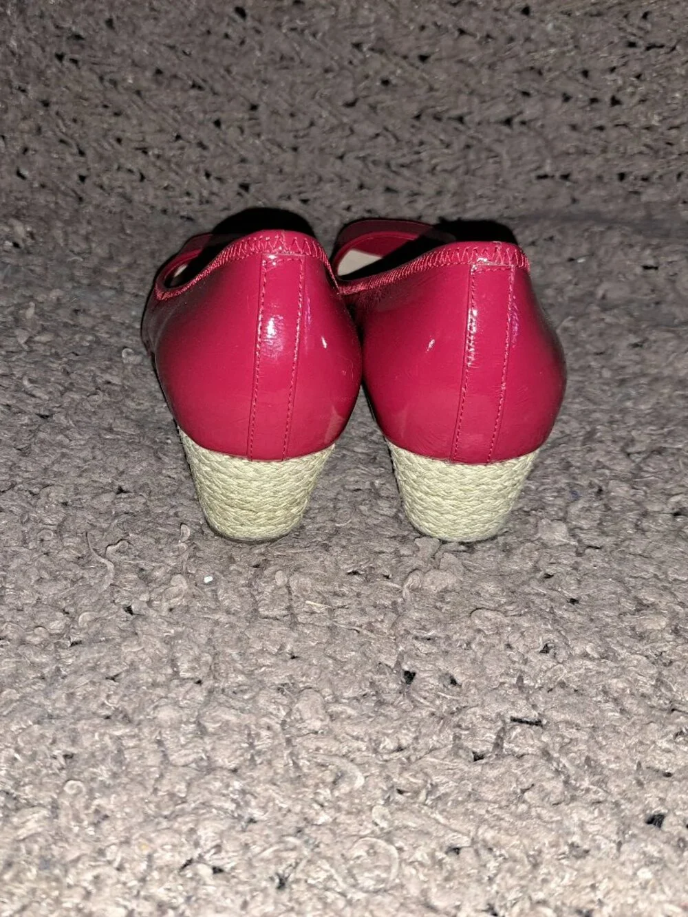 COLE HAAN- Cherry Red Patent Leather-Peep Toe Espadrille Wedge-Sz 6-Near Mint